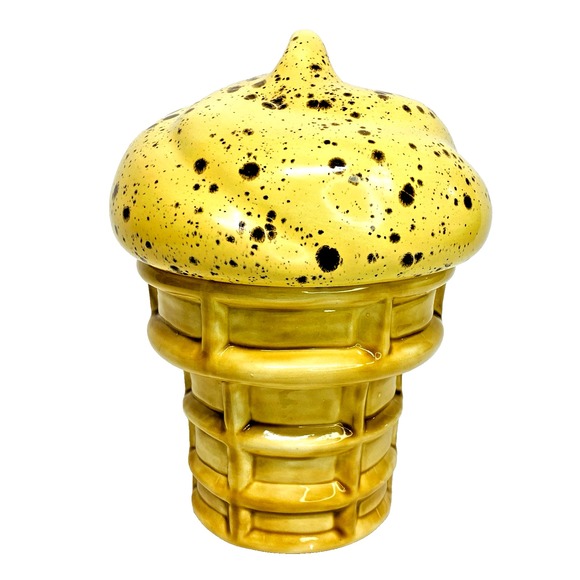 VANILLA ICE CREAM Vintage Waffle Cone 8" Tall Ceramic Cookie Jar Cannister - Picture 4 of 11